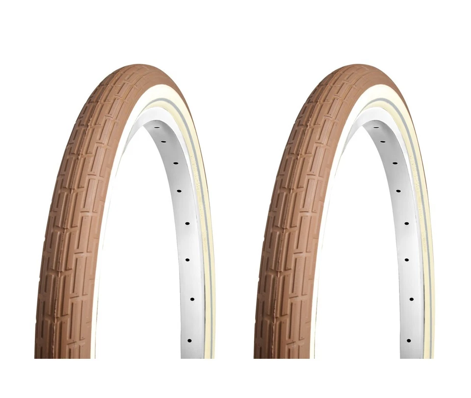 Pair of DELI TIRE 26x2.35, Folding Bead, Beach Cruiser Bike Fat Tires Tan Brown