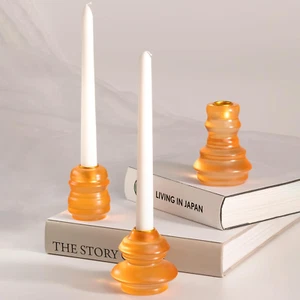 Set of 3 Vintage Amber Candlestick Holders for Tabletop Decor - Picture 1 of 7