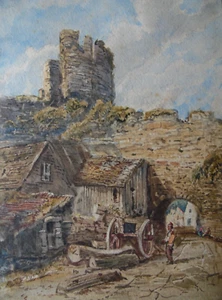 Pared Medieval Southampton + Figuras Original Acuarela Antigua - Imagen 1 de 5