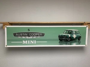 Austin Cooper Mini S Banner Werkstatt Garage Wand Display Oldtimer Rallye Auto - Bild 1 von 4
