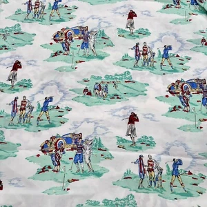 Vtg HUMIL TEXTILES 26750 Golf Theme 4 Yds Cotton Twill Fabric Sport Memorabilia - Picture 1 of 12