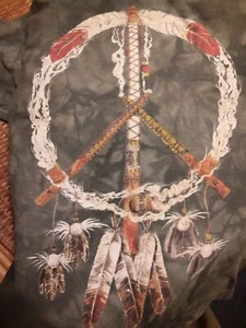 Kids Tee Shirt Green Tie Dye Peace Pipe Peace Sign Feathers Youth Size Small - Picture 1 of 6