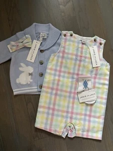 NWT Janie and Jack boy EASTER plaid romper blue sweater 3/4-piece SET 0 3 6 9 12 - Picture 1 of 11