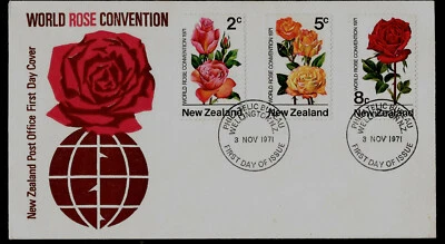 Flowers Roses World Rose Convention 1971 New Zealand  First Day Cover FDC  - Image 1 of 3