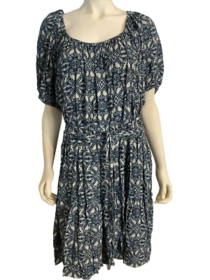 NWT Karen Kane Sand & Sky Blue Print Tiered Peasant Dress SS Size 1X - Image 1 of 4