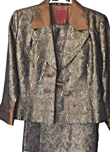 JS Collections formeller 3-teiliger Rockanzug Gr. 10 Hochzeit Brautmutter Goldfarben & Bronze - Bild 1 von 23