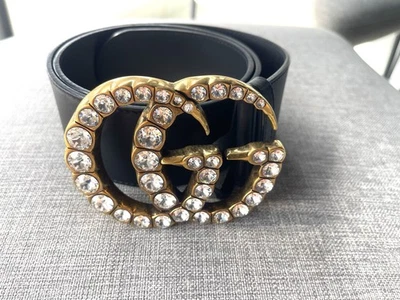 ORIGINAL! GUCCI GG Marmont Gürtel mit Kristall-Schnalle, Schwarz Leder, Größe 85 - Bild 1 von 3