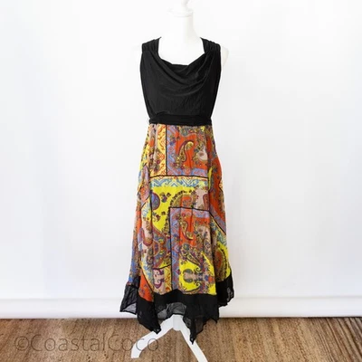 Marc Bouwer XL Paisley Sharkbite Dress Patchwork Cowl Neck Boho Artsy Festival - Image 1 of 4