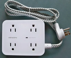 HUNYCONY POWER STRIP 8 PLUG OUTLETS & 4USB, 5ft FLAR CORD & WALL PLUG NIB - Picture 1 of 8