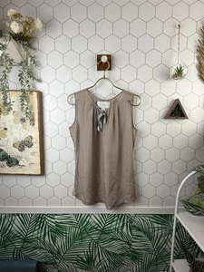 Brouchu Walker Sleeveless Taupe 100% Silk Tie Neck Top - Size - Small - Picture 1 of 6