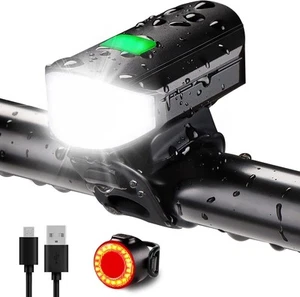 Bike Lights Set 1500LM USB Rechargeable Bicycle Headlight & Tail cool black - Picture 1 of 7