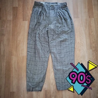 Pantalones plisados a cuadros Index vintage años 90 para hombre 34x33 mezcla de seda rayón Foto 1 de 4