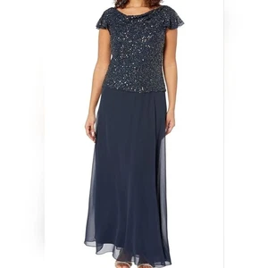 NWT JKara Beaded Cowl Neck Flutter Sleeve Gown Long Slip-On Dress Women's 18 - Picture 1 of 16