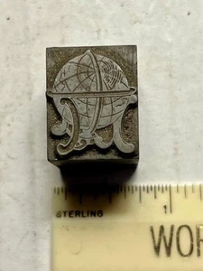 Vintage Letterpress Printing Block World Globe in Stand Lead - Picture 1 of 3