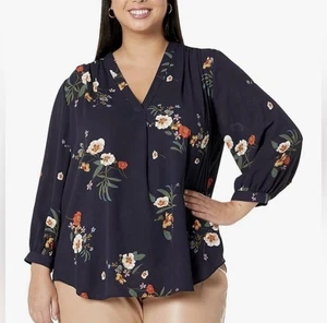 Vince Camuto Übergröße 3/4-Ärmel V-Ausschnitt surrealer Kaviar Größe 1X neu mit Etikett - Bild 1 von 4