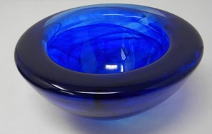 Swedish Kosta Boda Atoll Cobalt Blue Swirl Bowl 7 in across by 3" high - Picture 1 of 5