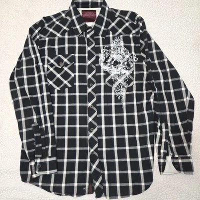 Modern Culture Unique Casual Long Sleeve Button Down Graphic Shirt Sz XL Black - Image 1 of 4