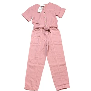 nwt zara girl pink ultility jumpsuit button up romper Size 11-12 - Picture 1 of 8