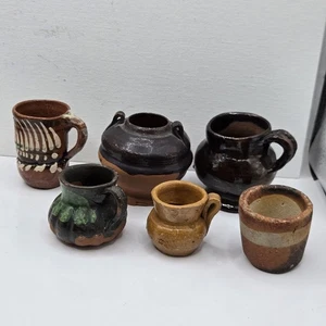 Miniature Mugs Jugs Talavera Pottery Cups Folk Art  Lot Of 6 Cups Handmade  - Picture 1 of 18