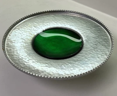 De colección Rodney Kent 403 Aluminio Martillado Tulipán Pastel Soporte Vidrio Verde MCM Foto 1 de 4