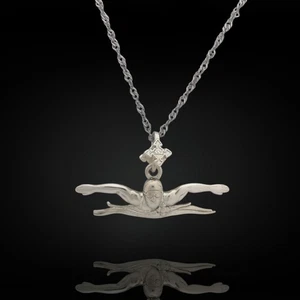 Swimming Pendant – 925 Silver Sports Necklace for Butterfly Stroke Swimmers - Picture 1 of 13