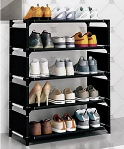 Black 5 Tier Shoe Tower Rack Organizer Storage Shelf Lightweight New - Picture 1 of 5