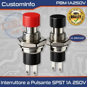 Mini Interruttore Pulsante Momentaneo SPST 1A 250V Nero/Rosso - Imagen 1 de 9
