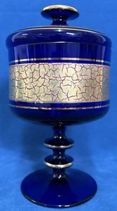 Barth Mann Crystal Cobalt Blue Art Glass Lidded Stemmed Dish - Picture 1 of 13