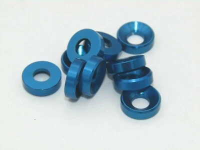 Jet Racing 4mm Alloy Countersunk Washer (10pcs/ Blue) For Asscoiated, Tamiya Etc - Image 1 of 4