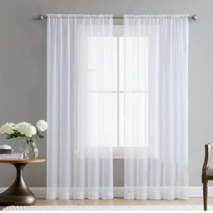 A Pair Of High Quality Voile Curtain 2 Panels Slot Top Solid Sheer 2 Panels - Picture 1 of 18