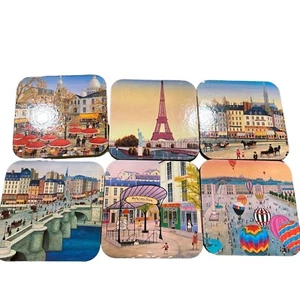 Set Of 6 Cork Back Coasters Paris France Scenes Artertre New - Picture 1 of 9