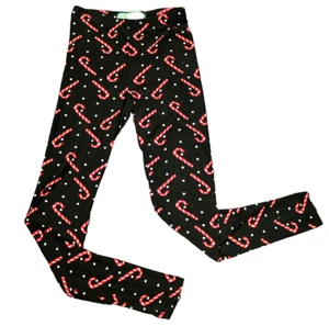 Candy Cane Leggings Christmas Black, White Polka Dots Planet Gold (To: From:) S - Picture 1 of 11
