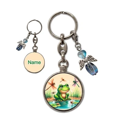 Metall Frosch Schlüsselanhänger mit Name und Schutzengel - Bild 1 von 4