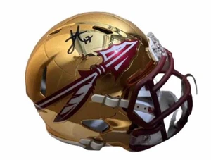 JORDAN TRAVIS SIGNED FLORIDA STATE SEMINOLES CHROME MINI HELMET BAS BECKETT - Picture 1 of 4