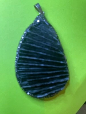 Drill Wrapped Natural Black Cora Teardrop Pendant Bead 60x36x10mm - Image 1 of 4