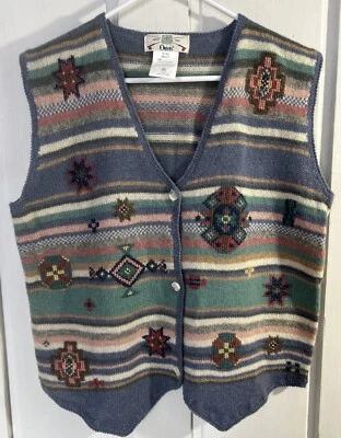 Chaleco Suéter de Lana Orvis Vintage Boho Western Tribal Años 70 Hippie Usable Arte Foto 1 de 4