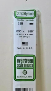 .030" x .188" x 14"  --  10 Styrene Strips Evergreen Scale Models Plastic 138 - Picture 1 of 1