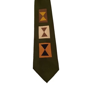 Corbata para hombre GENE MEYER 100% seda ITALIA de lujo verde geométrico/multicolor Usada en excelente condición - Imagen 1 de 3