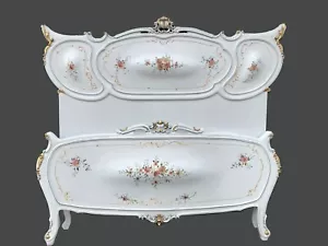 Bed Frame - Italian Venetian 1950s, Hand-Painted Floral, Queen-Size Vintage - Picture 1 of 15