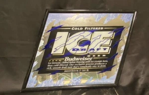 BUDWEISER ICE DRAFT Beer Bar  Advertising Mirror Sign - 1993 - Picture 1 of 4