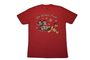 Disney Mens Big & Tall Mickey Minnie Pluto Oh What Fun! Christmas Sled Shirt New - Picture 1 of 5