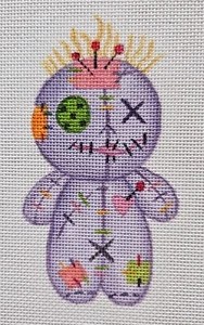 Needlepoint Canvas Hand painted 4" X 2.5" Purple Voodoo Halloween Doll on 18ct. - Picture 1 of 1
