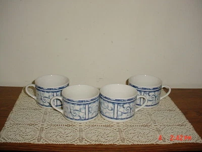 4 PIEZAS ONEIDA "AZUL BRETÓN" 10 OZ TAZAS DE CAFÉ/GOLRES/1999/AZUL-BLANCO/ESTAMPADO! Foto 1 de 4