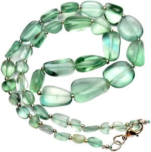 Emerald Green Fluorite Gem Beads 17" Necklace 6 to 18 mm Size Beads - Picture 1 of 5