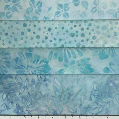 Lot of (4) 1 Yard Cuts 100% Cotton Quilting Batik Fabric Light Blue #228 - Image 1 of 2