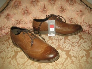 M&S Smart Brogue Tan Shoes Men's Size UK 9 EU 43 - New with Tags - Picture 1 of 12