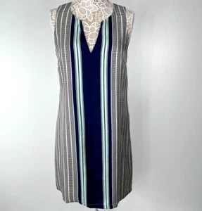 Julie Brown Dress Women 8 Silk Shift Knee Stripe Sleeveless Work NYC Core Cruise - Picture 1 of 16