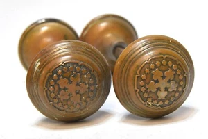 2 SET POMELLI PER PORTA STILE EASTLAKE OTTONE VINTAGE ABBINATI RECUPERO ARCHITETTONICO - Foto 1 di 9