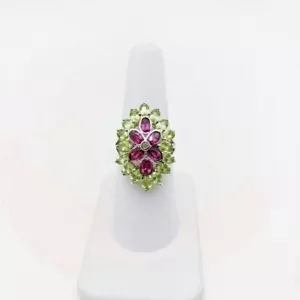 Anello Cocktail Granato E Peridoto Sterling 925 Anello Cena Peridoto Anello Navetta - Foto 1 di 5