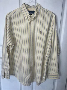 Polo Ralph Lauren Button Down Mens LG 16 34x35 Blue Yellow Striped Shirt-flaws - Picture 1 of 9